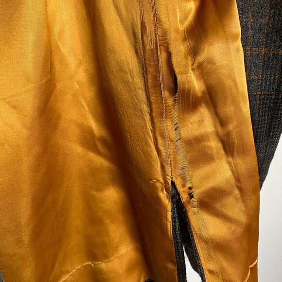 VTG Urban Suburban by Moordale Tweed Coat Gold Satin Lined High Split Side Large - Picture 11 of 14